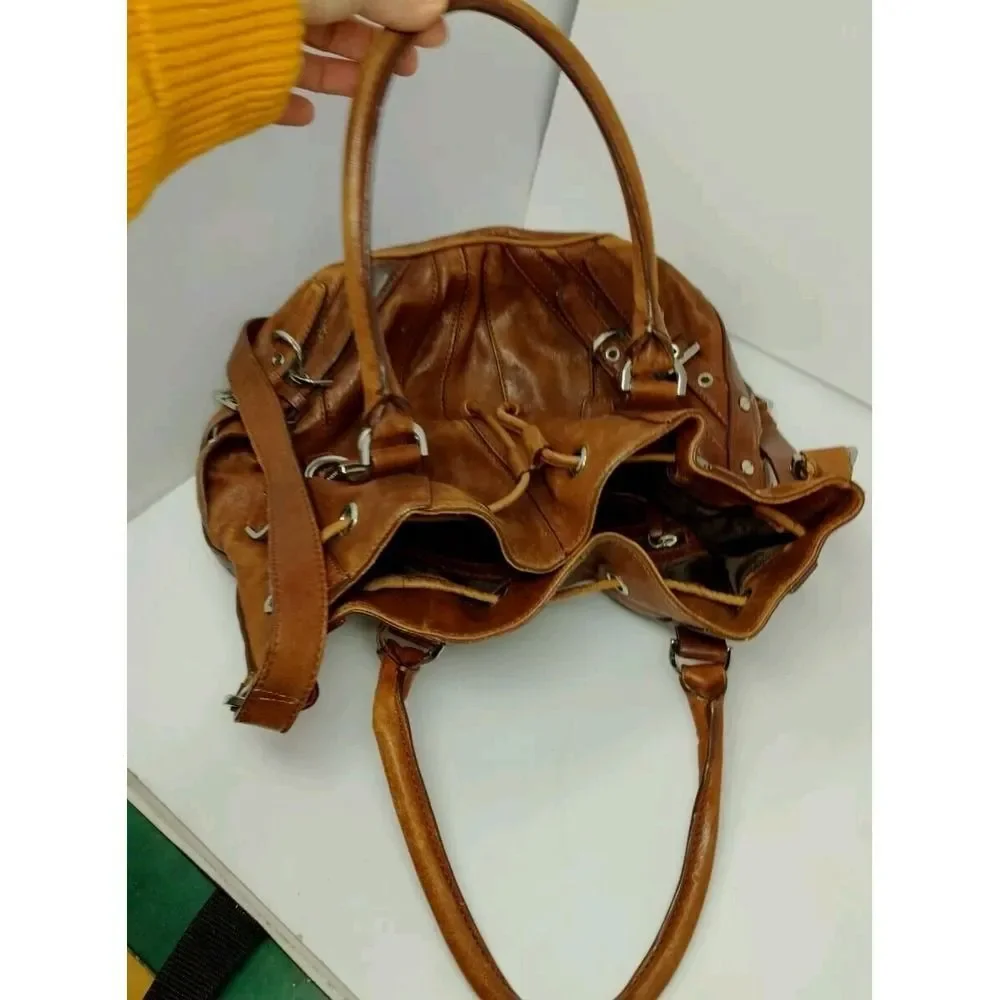 Michael Kors Leather Tote Hobo Shoulder Bag Distressed Look Large Bucket Buckle